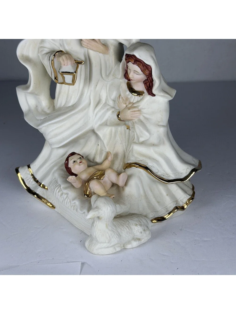 Vintage Enesco Porcelain Nativity Figurine Holy Family Gold Trim S-12